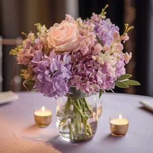 blush pink and lilac flower centerpieces for wedding or other events.