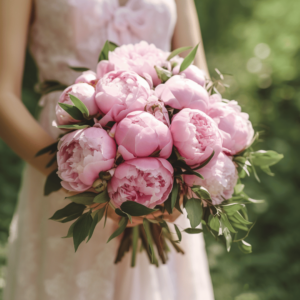 pink peonies bridal bouquet side view